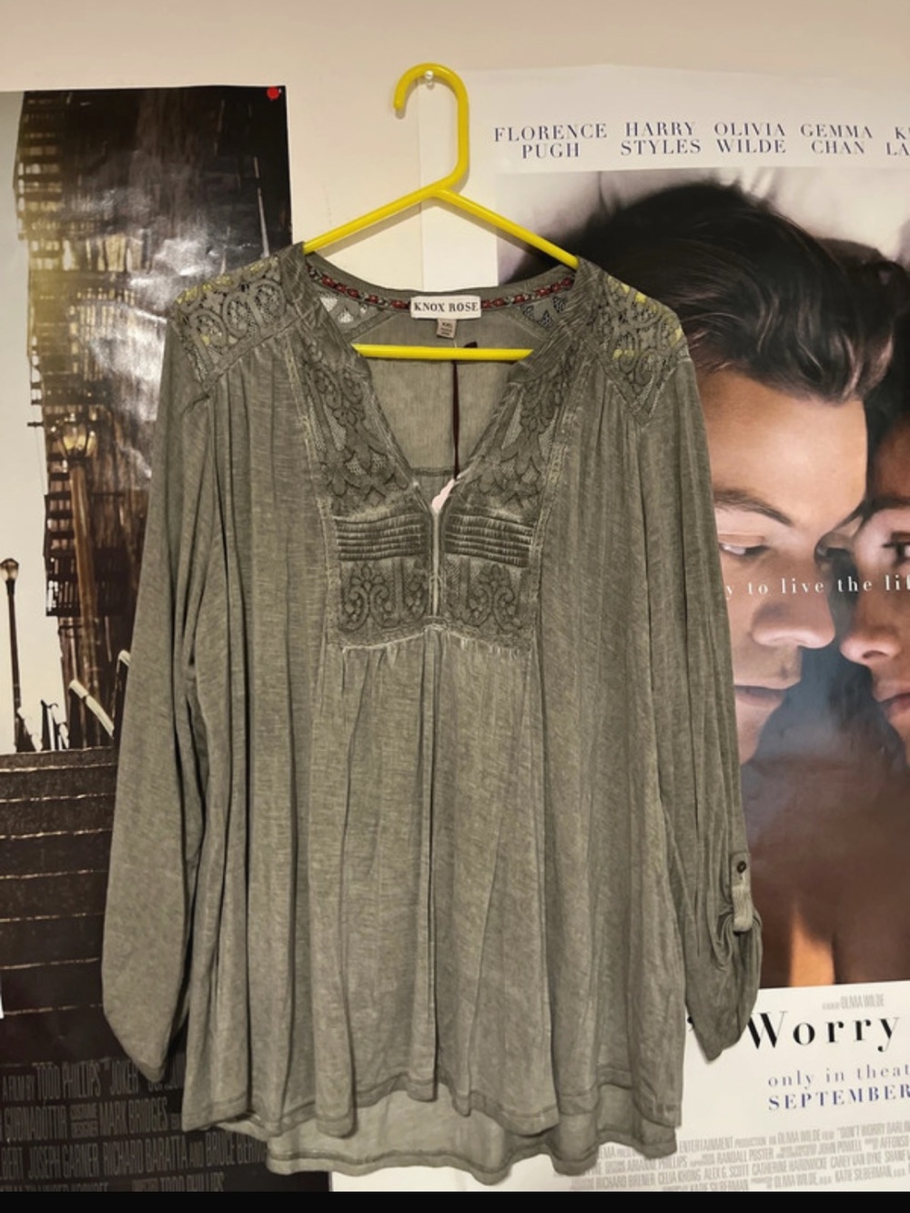 Knox Rose Sage Green Embroidered Boho Tunic